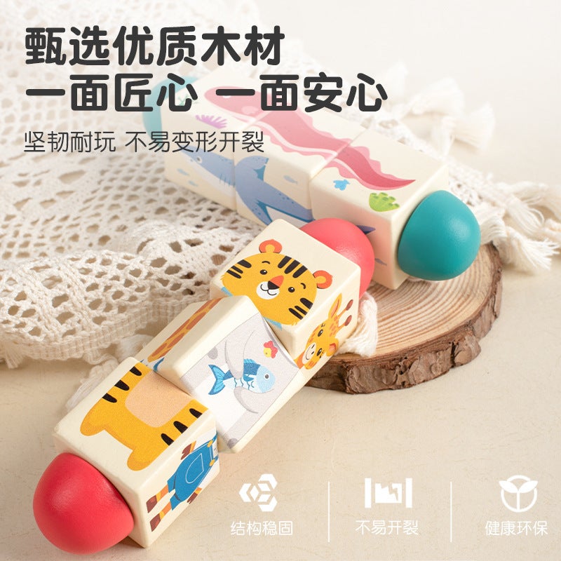 Children'S Wooden Rotating Cognitive Puzzle Early Education Animal Puzzle Flat Building Blocks Enlightenment Parent-Child Desktop Early Education Toys - Image 4